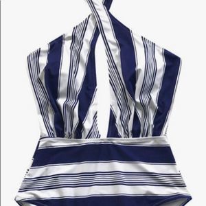 CUPSHE Blue Striped Wrap Halter One-piece Beach/Swimwear size medium